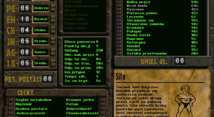 Ekran tworzenia postaci w Fallout 2