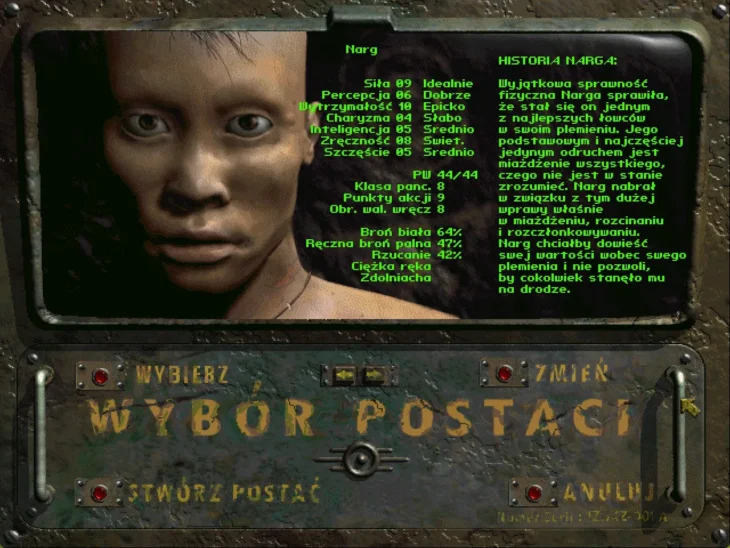 Ekran wyboru postaci po polsku