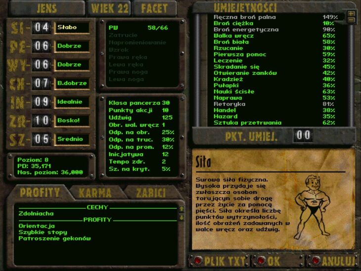 Spolszczenie do Fallout 2 – ekran postaci